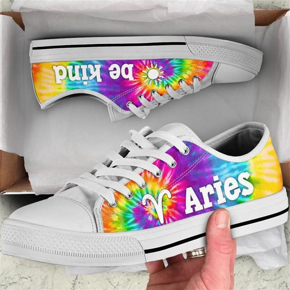 Aries Zodiac Bekind Tie Dye Canvas Low Top Shoes, Low Top Sneaker, Low Top Canvas Shoes