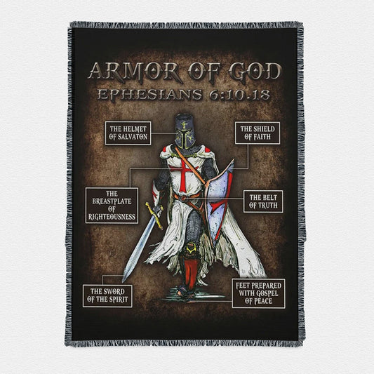 Armor Of God Warrior Woven Throw Blanket Art - Christian Art - Bible Verse Boho Blanket - Religious Home Decor