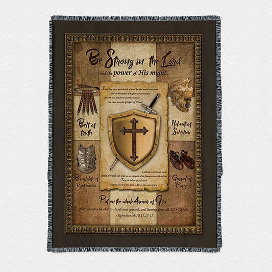 Armor Of God Shield Of Faith Woven Throw Blanket - Be Strong In The Lord And The Power Of His Might Woven Throw Boho Blanket - Christian Woven Throw Blanket Prints