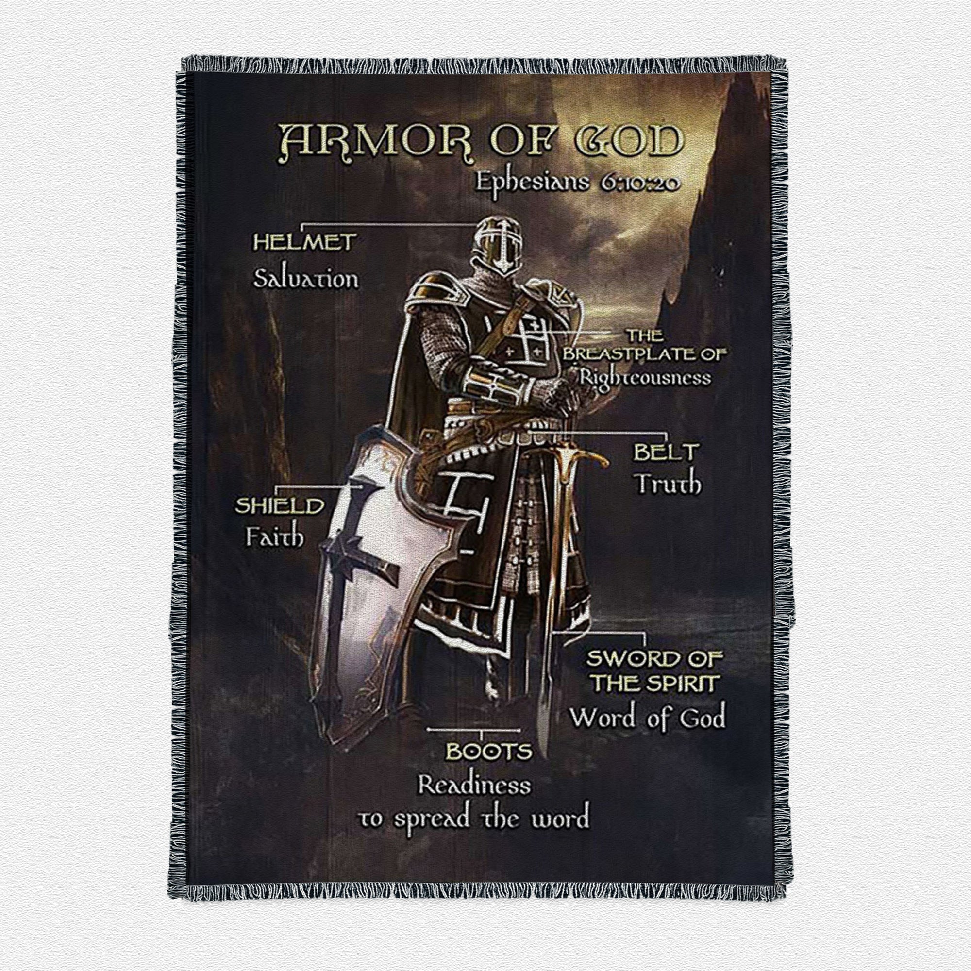 Armor Of God The Knight Of God Warrior Painting - Under The Command Of God Woven Throw Boho Blanket - Christian Woven Throw Blanket Prints