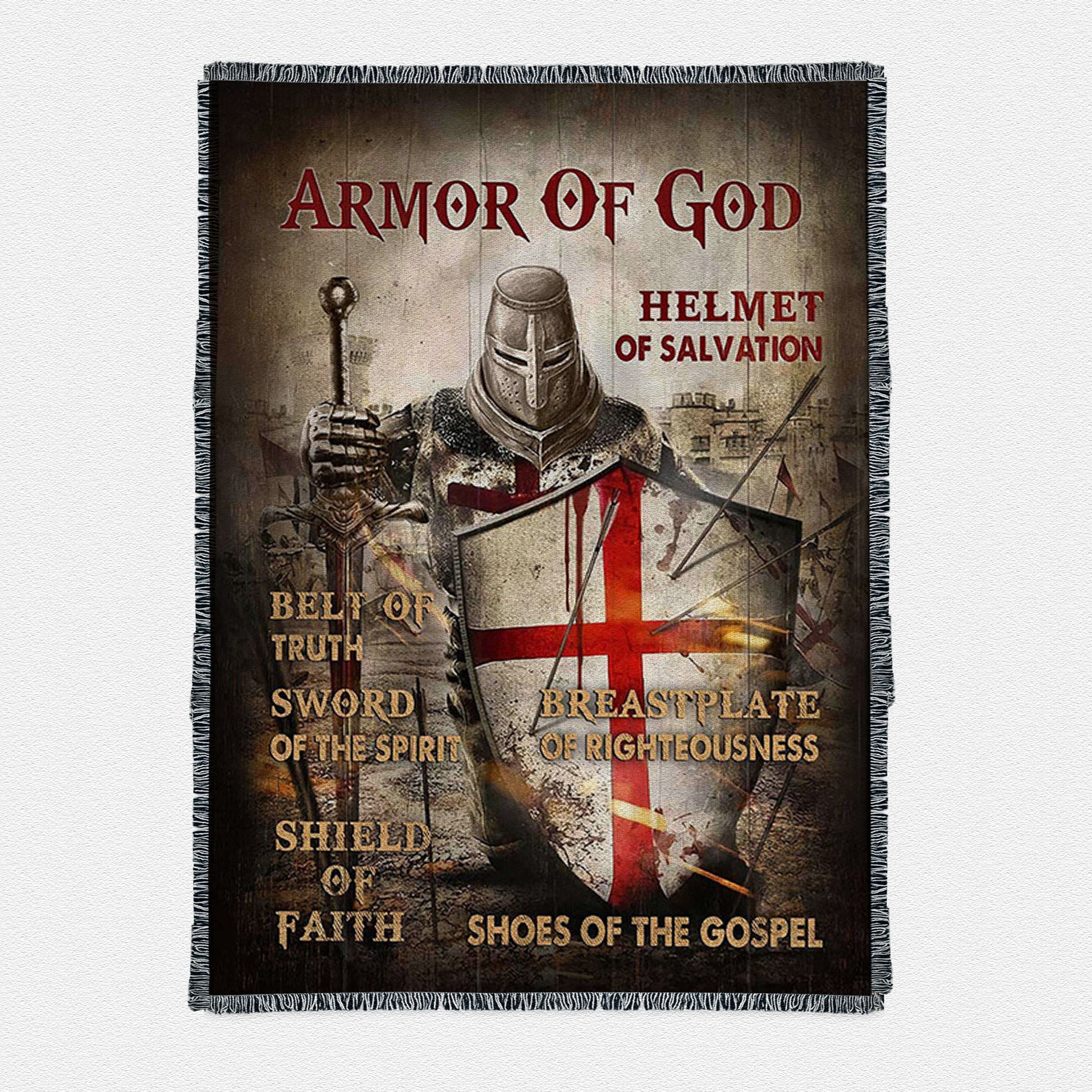 Armor Of God Woven Throw Boho Blanket - Christian Home Decor - Religious Art