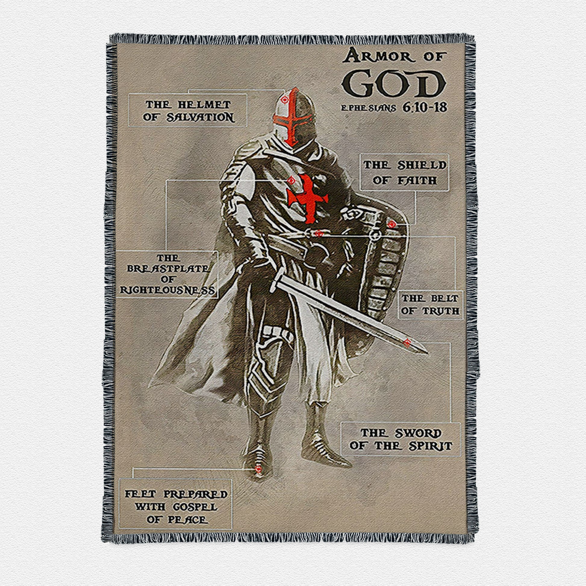 Armor Of God Warrior Jesus Faith Christian Woven Throw Boho Blanket - Christian Home Decor - Religious Art