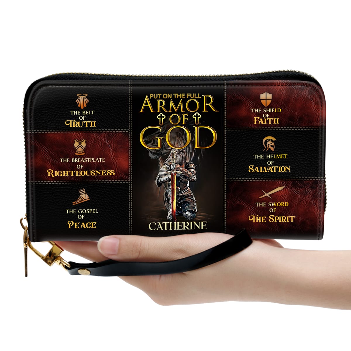 Armor Of God Christ Personalized Leather Clutch Purse - Christian Gifts For Religious Women
