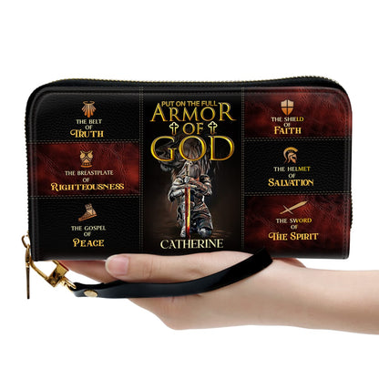 Armor Of God Christ Personalized Leather Clutch Purse - Christian Gifts For Religious Women