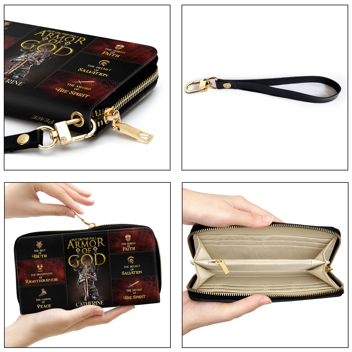 Armor Of God Christ Personalized Leather Clutch Purse - Christian Gifts For Religious Women