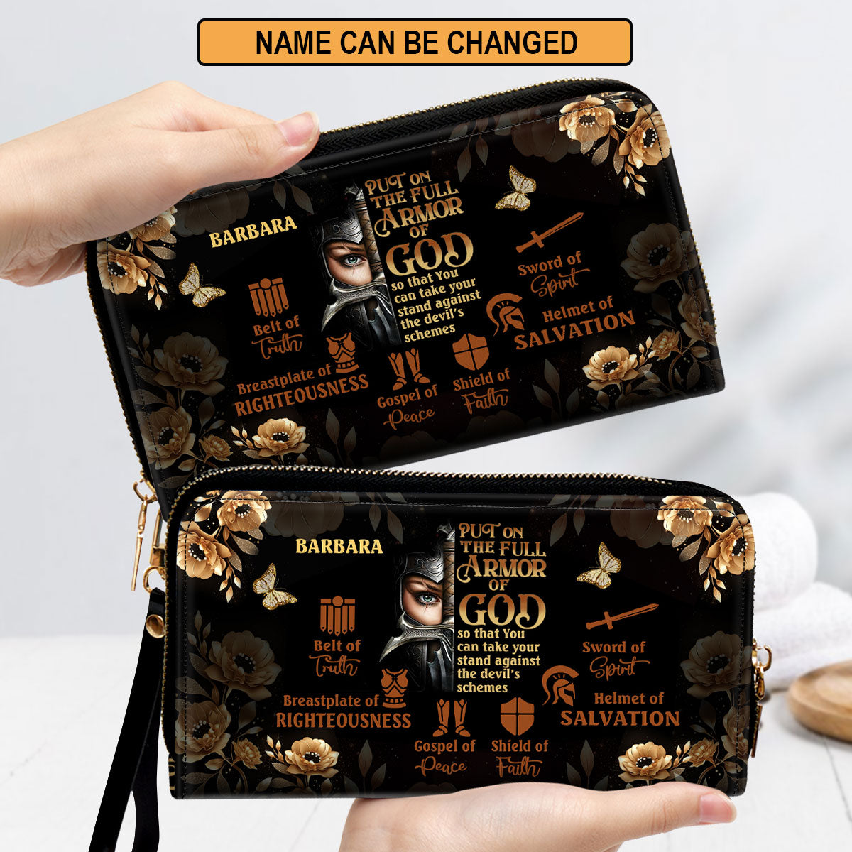 Armor Of God Personalized Leather Clutch Purse - Christian Gifts For Religious Women