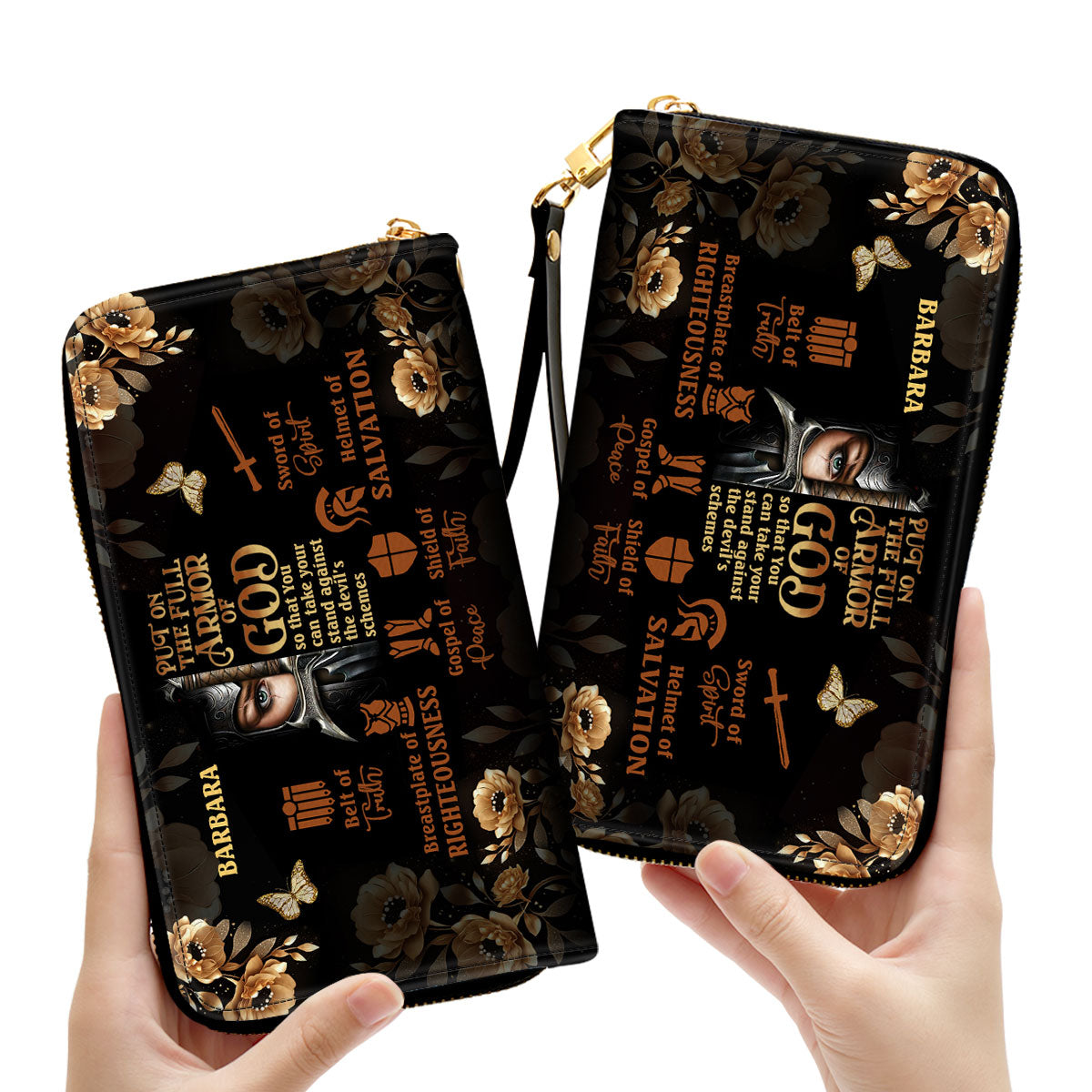 Armor Of God Personalized Leather Clutch Purse - Christian Gifts For Religious Women