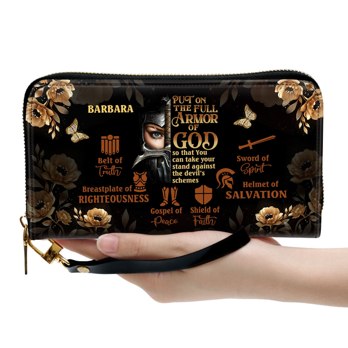 Armor Of God Personalized Leather Clutch Purse - Christian Gifts For Religious Women