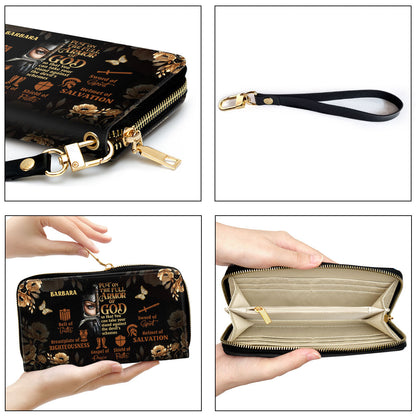 Armor Of God Personalized Leather Clutch Purse - Christian Gifts For Religious Women