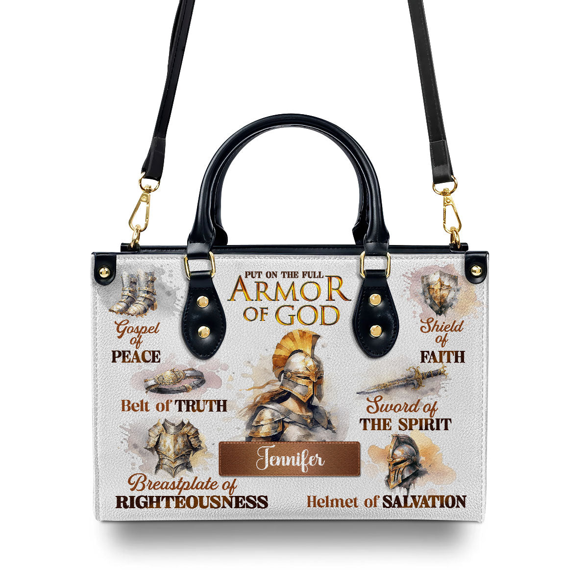 Armor Of God Personalized Leather Handbag With Handle For Women