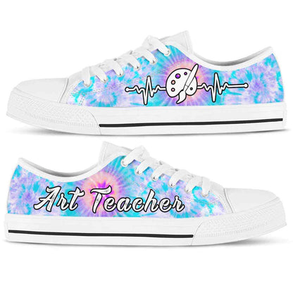 Art Teacher Tie Dye Heartbeat Low Top Shoes, Teacher Shoes, Low Top Sneakers