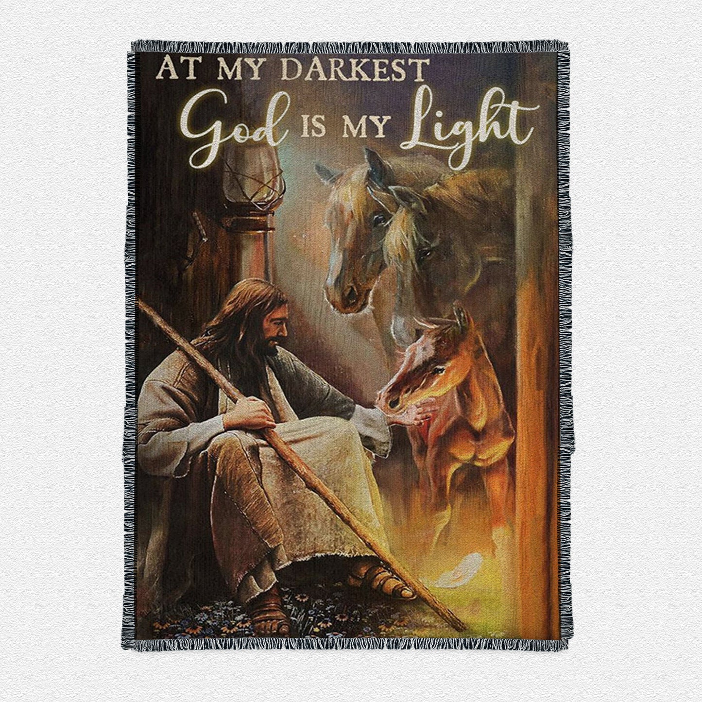 At My Darkest God Is My Light Woven Throw Boho Blanket - Christian Boho Blanket Decor - Religious Woven Throw Blanket Prints