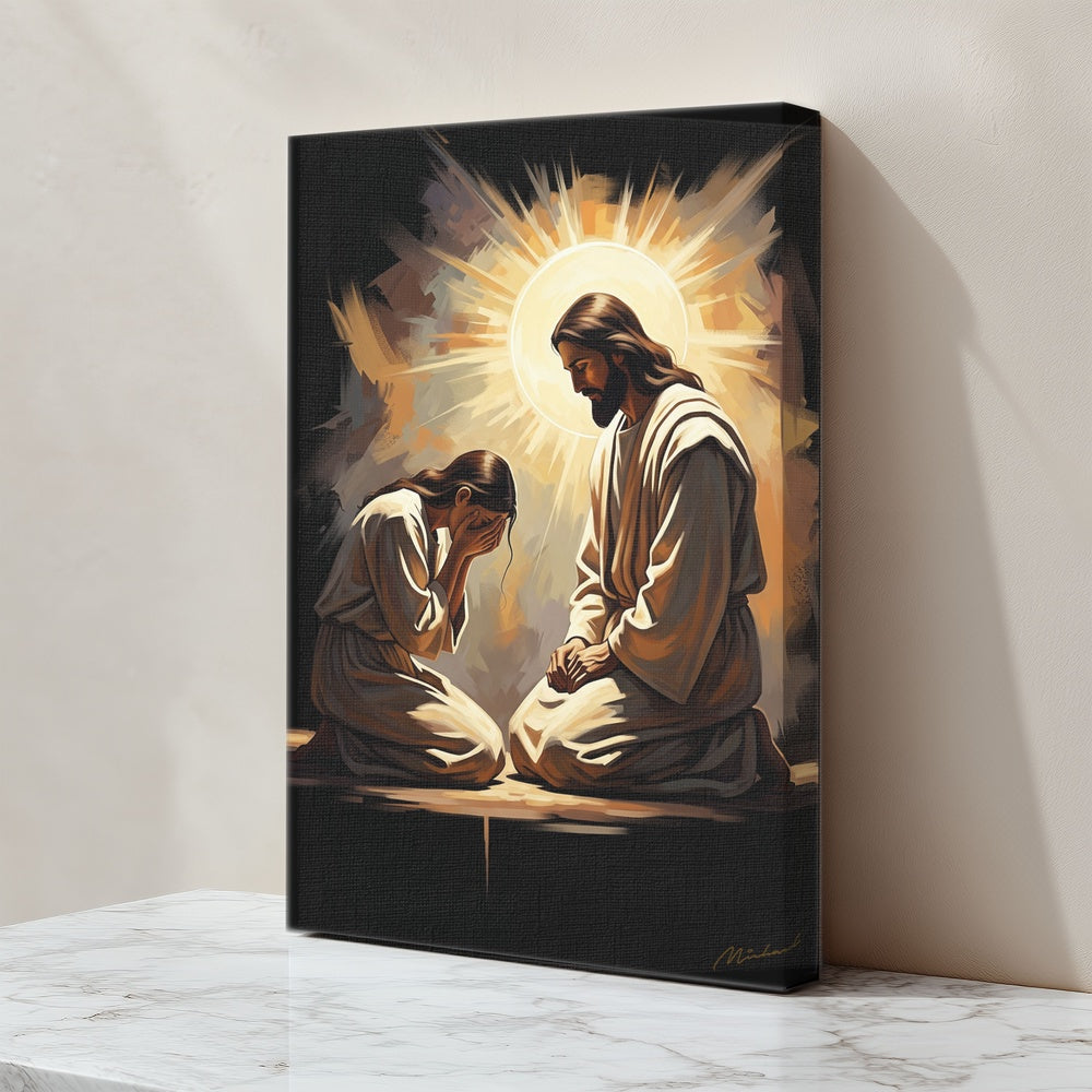 At His Feet II, Christian Canvas Wall Art, Christmas Gift Ideas, Christian Home Decor, Ciaocustom