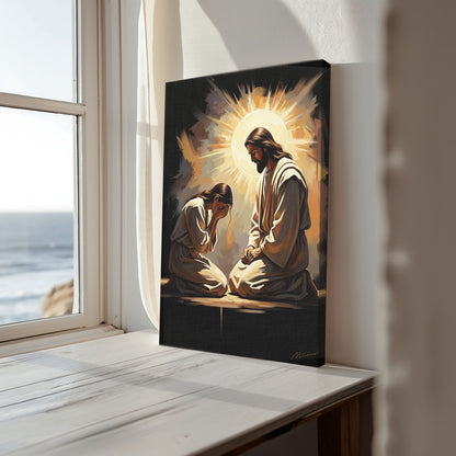 At His Feet II, Christian Canvas Wall Art, Christmas Gift Ideas, Christian Home Decor, Ciaocustom