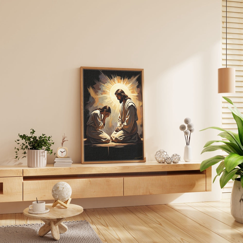 At His Feet II, Christian Canvas Wall Art, Christmas Gift Ideas, Christian Home Decor, Ciaocustom