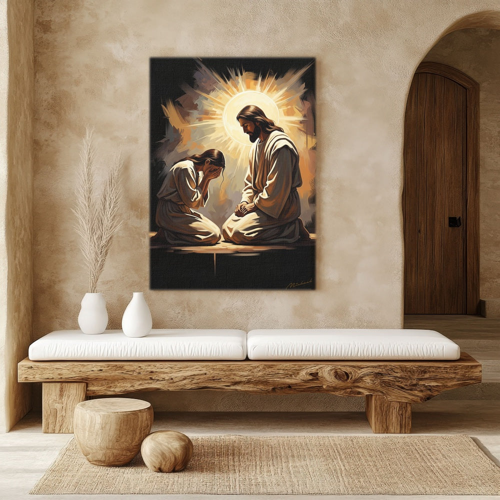 At His Feet II, Christian Canvas Wall Art, Christmas Gift Ideas, Christian Home Decor, Ciaocustom