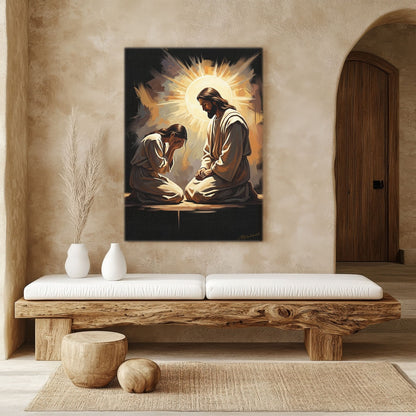 At His Feet II, Christian Canvas Wall Art, Christmas Gift Ideas, Christian Home Decor, Ciaocustom