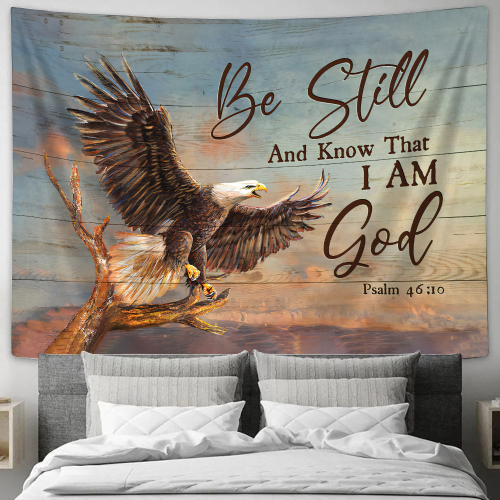 Awesome Eagle Sunset Painting Canvas Be Still And Know That I Am God Tapestry - Christian Wall Tapestries