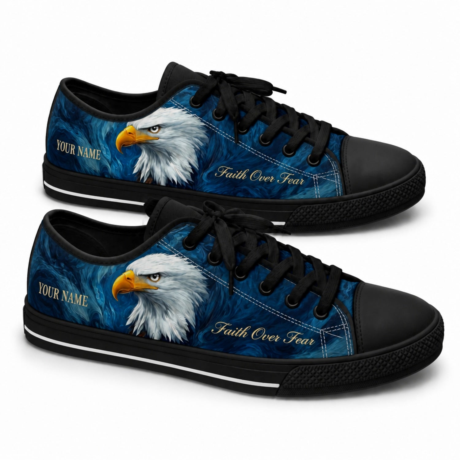 Bald Eagle Faith Design Personalized Low Top Shoes black shoes    
