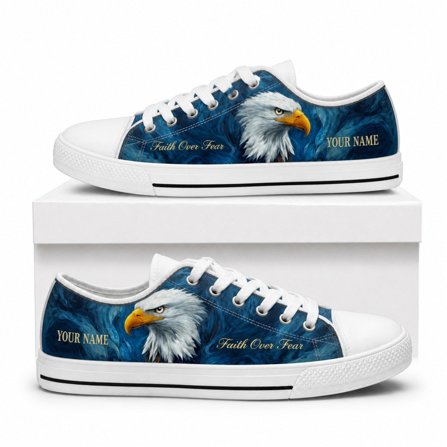 Bald Eagle Faith Design Personalized Low Top Shoes box white    