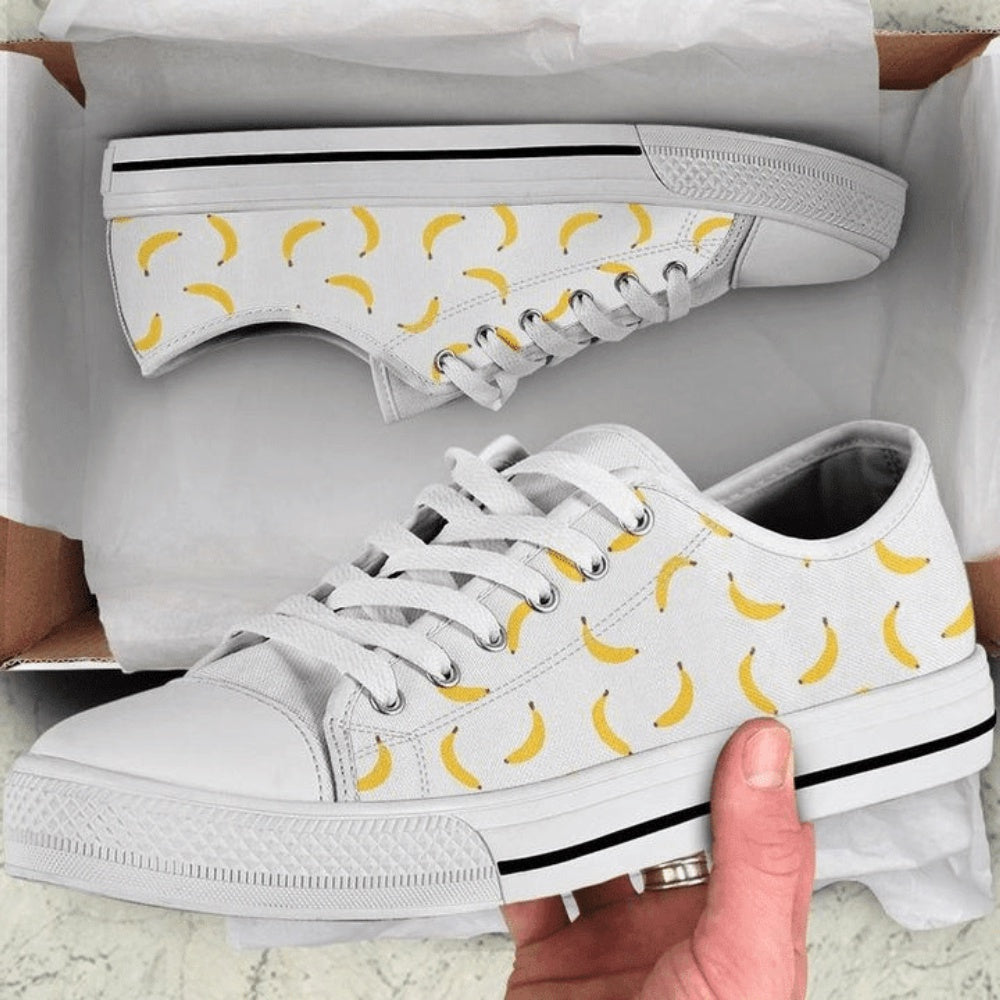 Banana Print Low Top Shoes, Low Top Sneaker, Low Top Canvas Shoes