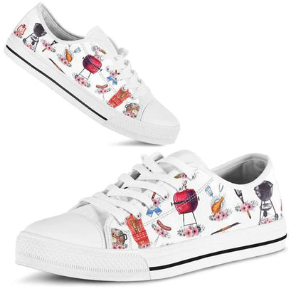 Barbeque Flower Watercolor Low Top Shoes, Low Top Sneaker, Low Top Canvas Shoes