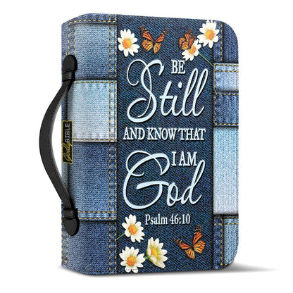 Be Still And Know That I Am God Butterfly Denim Style Psalm 46 10 Personalized Bible Cover - Gift Bible Cover for Christians