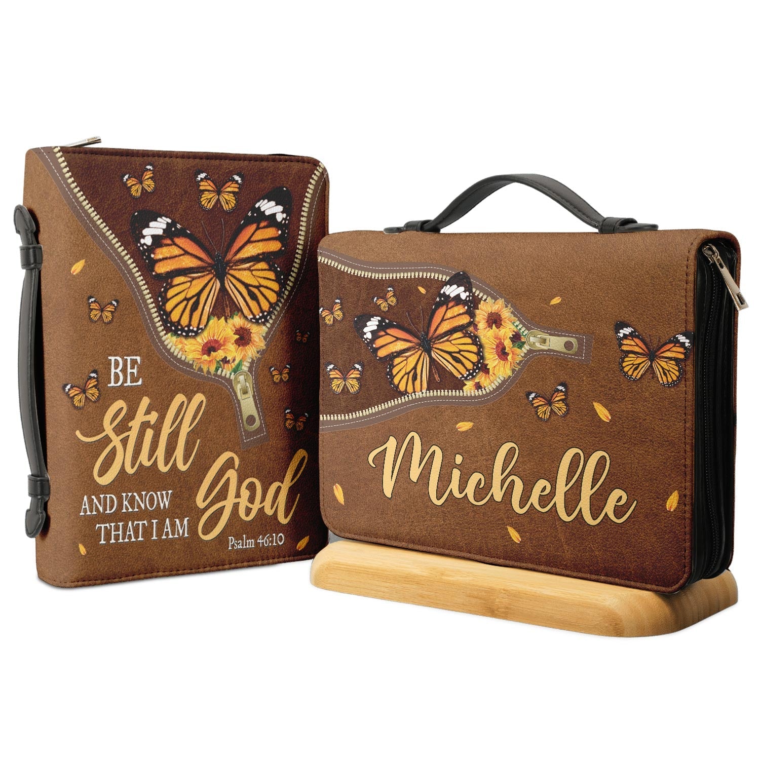 Be Still And Know That I Am God Butterfly Leather Style Psalm 46 10 Personalized Bible Cover - Gift Bible Cover for Christians