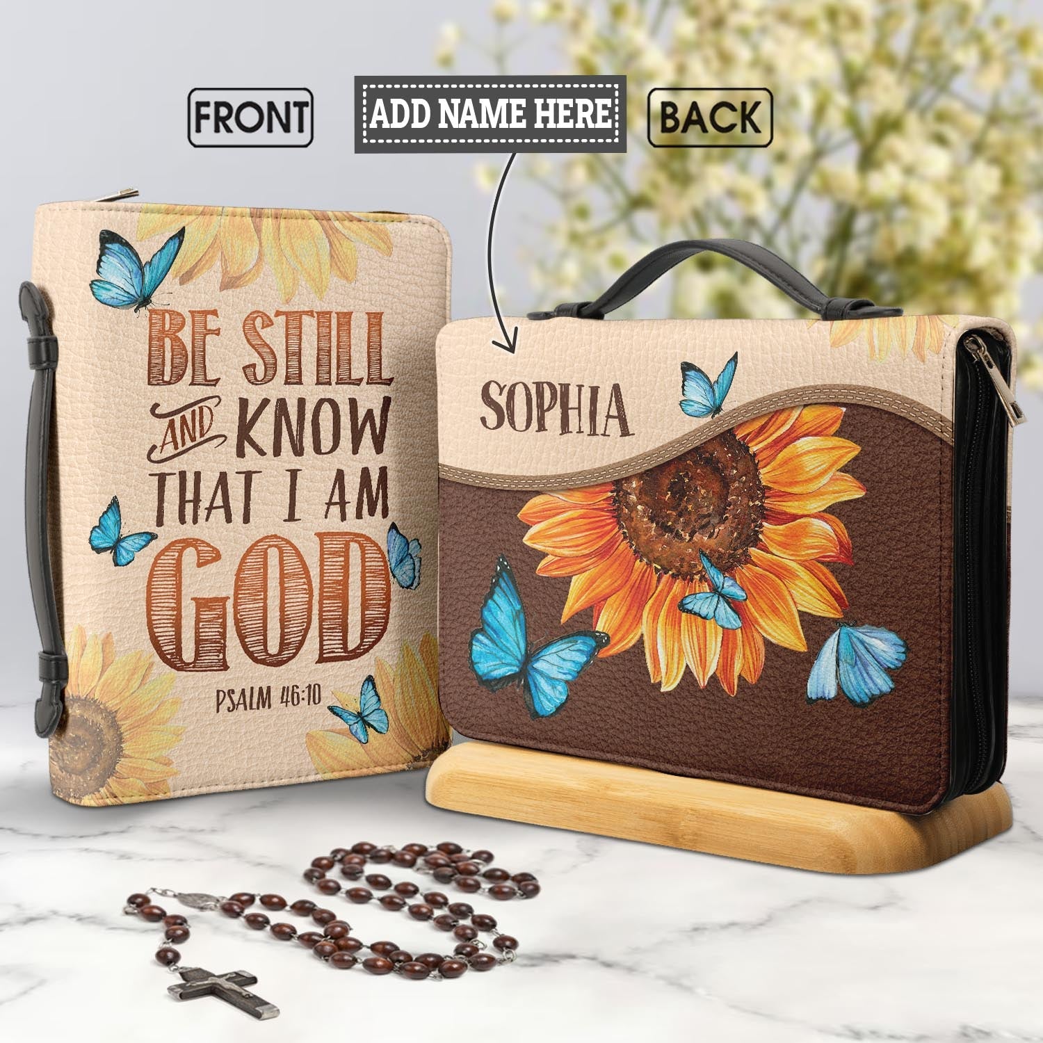 Be Still And Know That I Am God Butterfly Sunflower Psalm 46 10 Personalized Bible Cover - Gift Bible Cover for Christians