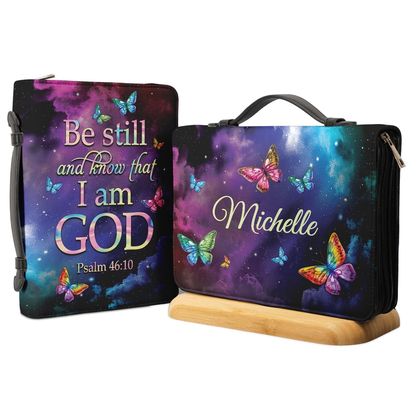 Be Still And Know That I Am God Colorful Butterfly Psalm 46 10 Personalized Bible Cover - Gift Bible Cover for Christians