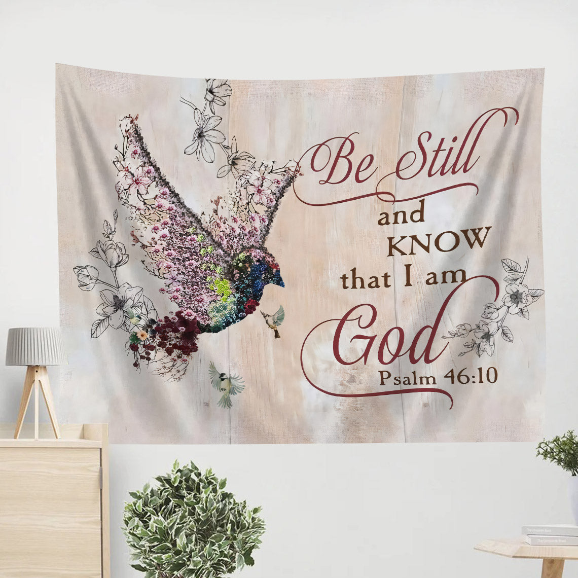 Be Still And Know That I Am God Psalm 4610 Hummingbird Tapestry - Bible Verse Tapestry
