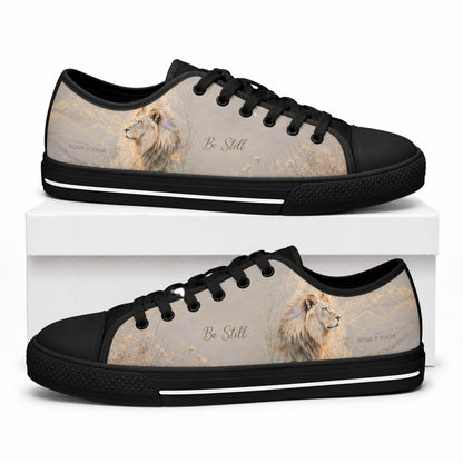 Be Still Lion Artistic Low Top Shoes box black      