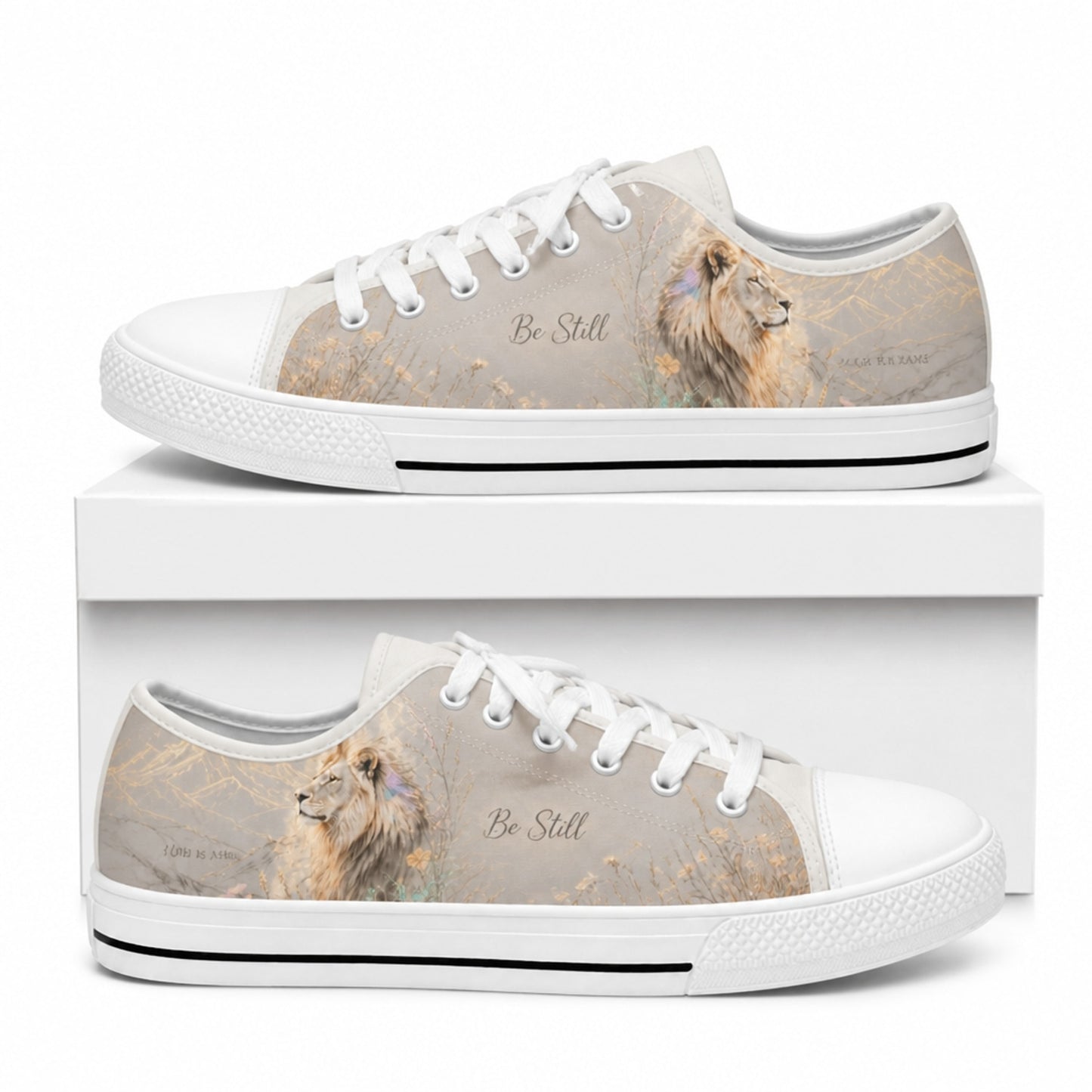Be Still Lion Artistic Low Top Shoes box white      