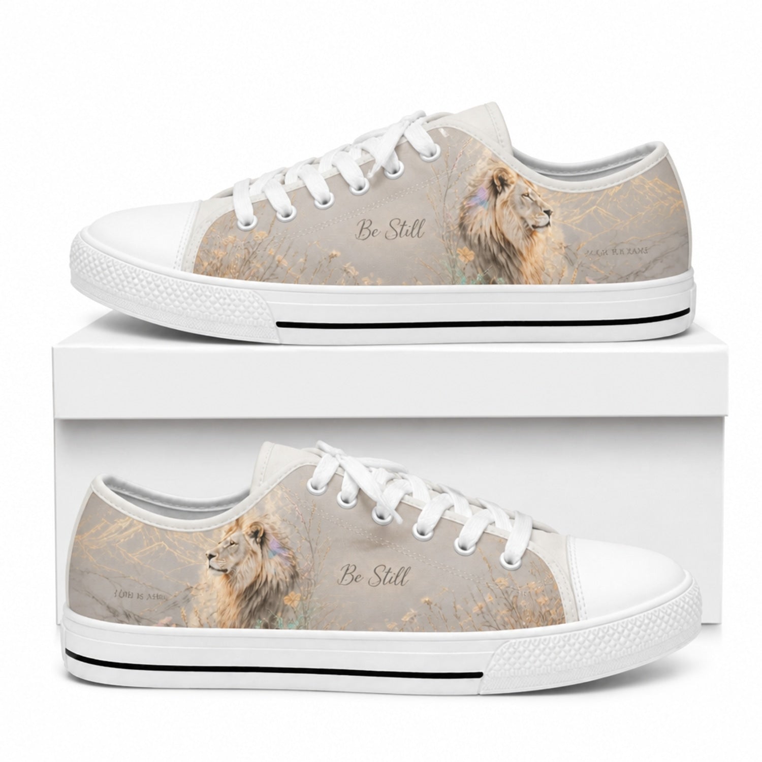 Be Still Lion Artistic Low Top Shoes box white      