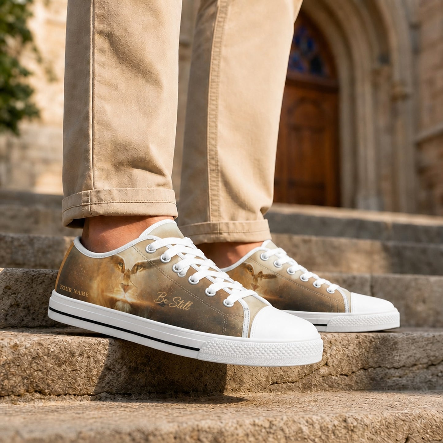 Be Still Lion Design Graphic God Low Top Shoes Life style    