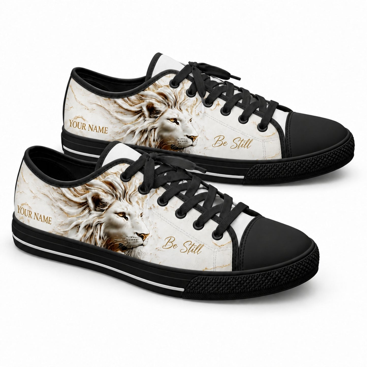 Be Still Lion Design Graphic Low Top Shoes black shoes    