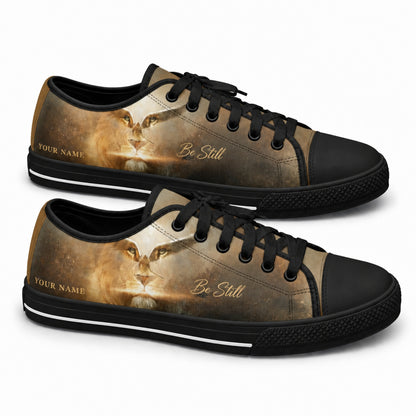 Be Still Lion Design Graphic God Low Top Shoes black shoes    