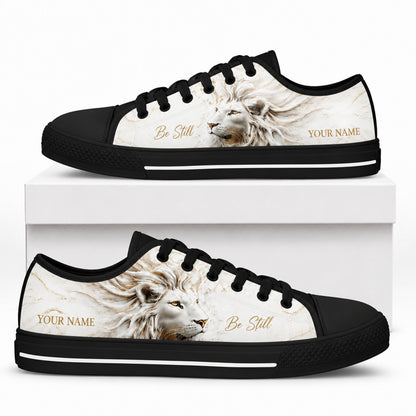 Be Still Lion Design Graphic Low Top Shoes box black    