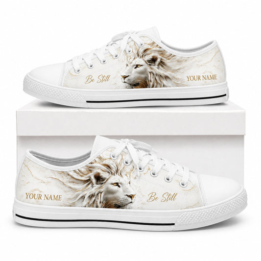 Be Still Lion Design Graphic Low Top Shoes box white    