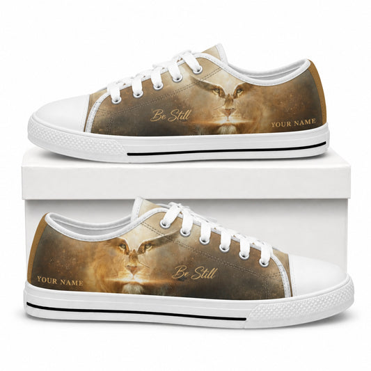Be Still Lion Design Graphic God Low Top Shoes box white    