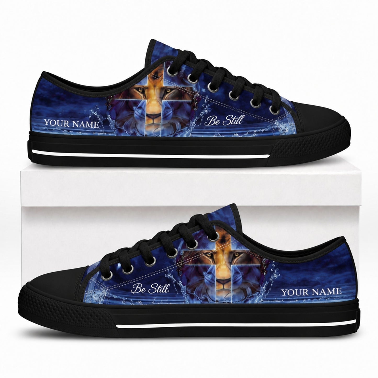 Be Still Lion Graphic Low Top Shoes box black      