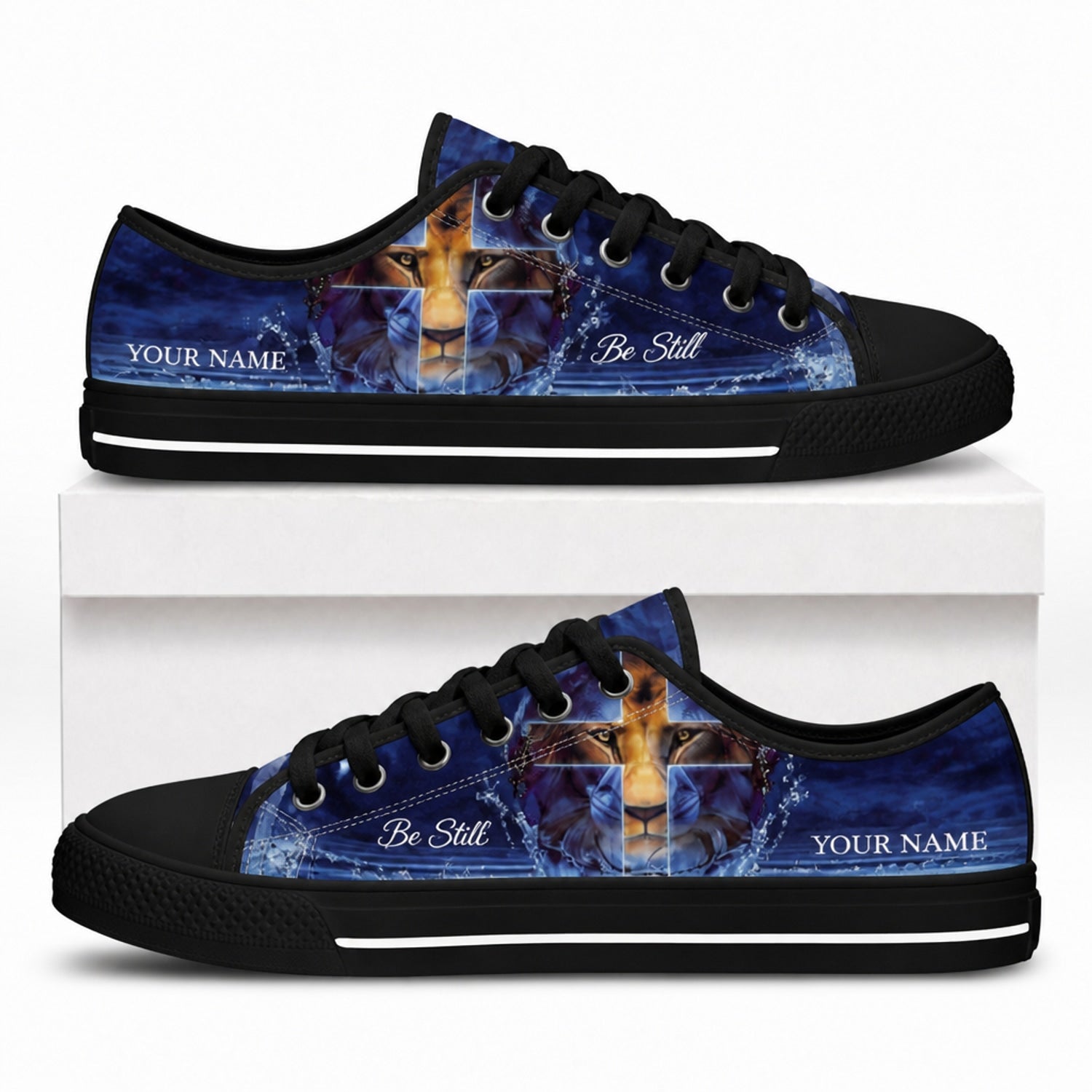 Be Still Lion Graphic Low Top Shoes box black      