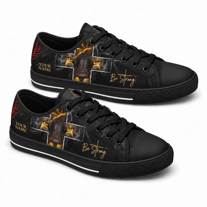 Be Strong Lion Graphic God Low Top Shoes black shoes      