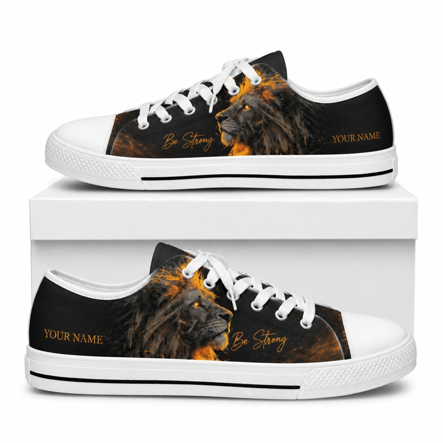 Be Strong Lion Graphic Low Top Shoes box white      