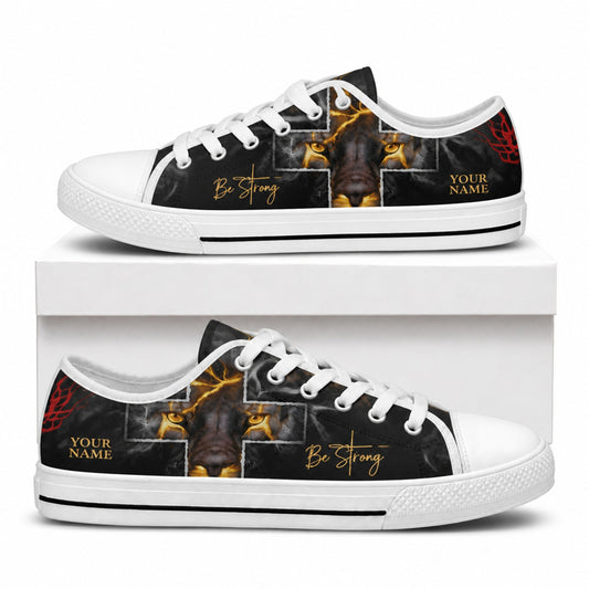 Be Strong Lion Graphic God Low Top Shoes box white      