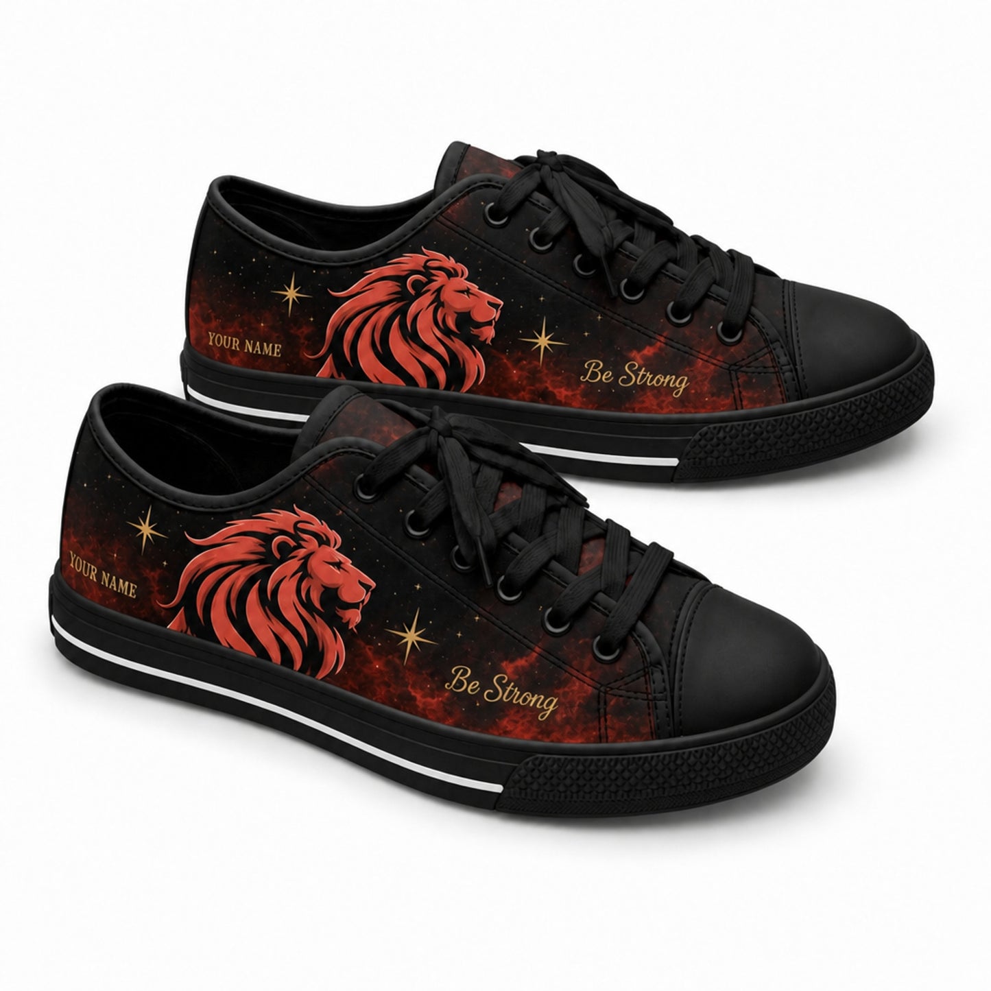 Be Strong Lion Graphic Personalized Low Top Shoes black shoes    