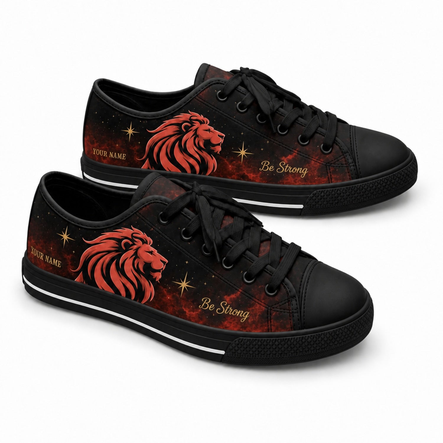 Be Strong Lion Graphic Personalized Low Top Shoes black shoes    