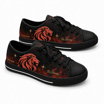 Be Strong Lion Graphic Personalized Low Top Shoes black shoes    
