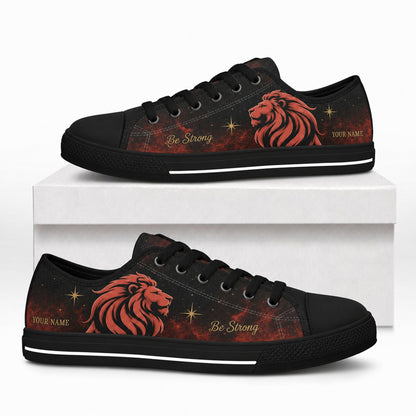 Be Strong Lion Graphic Personalized Low Top Shoes box black    