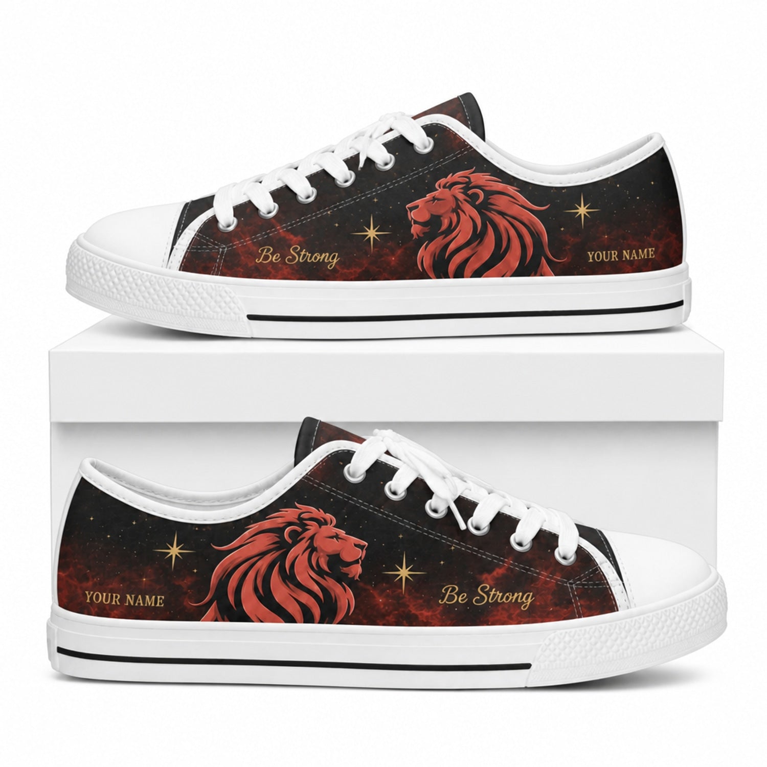 Be Strong Lion Graphic Personalized Low Top Shoes box      
